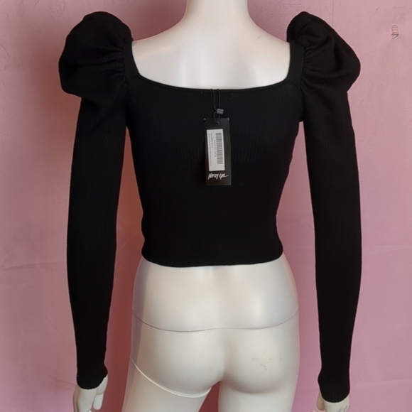 Nasty Gal Sleeve It at the Door Square Neck Knit Long Sleeve Crop Top size Small - Picture 3 of 6